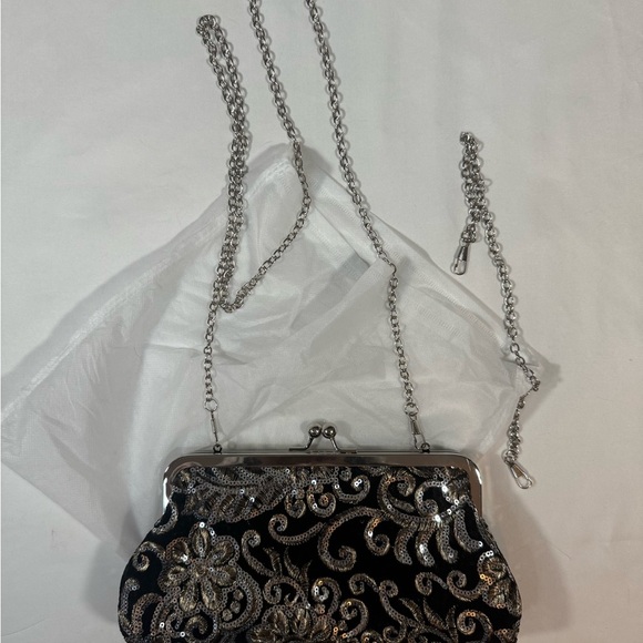 Walmart Handbags - Elegant Black and Silver Embellished Clutch